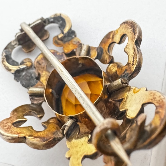 Victorian Gold Gilded Citrine Brooch Pin - Picture 4 of 13